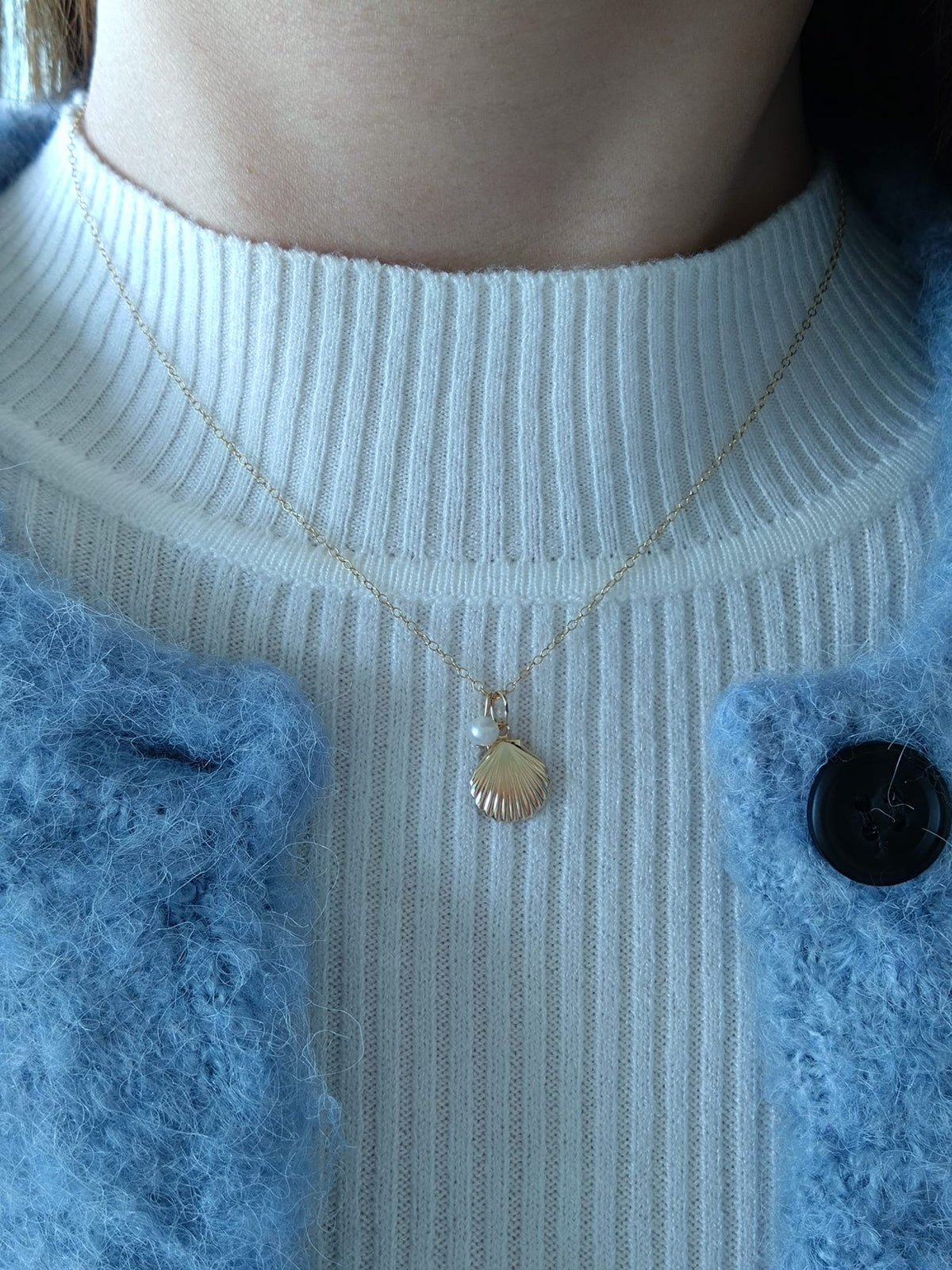 天然淡水珍珠貝殼頸錬(首2名購買顧客可以獲得鍍金項鍊連吊墜或天然石耳環）